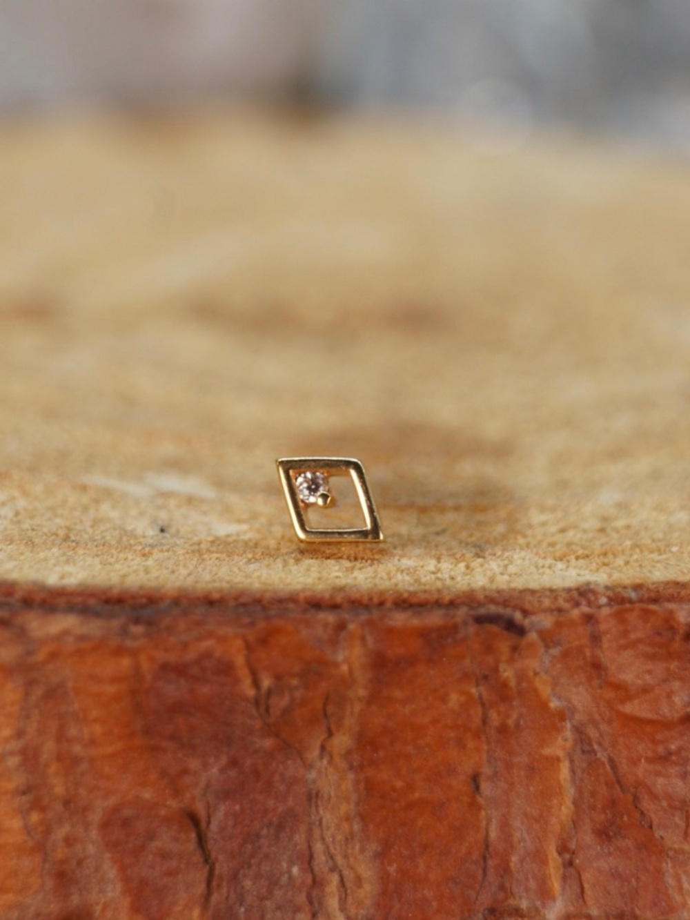 14k Solid Gold Rhombus & CZ Threadless